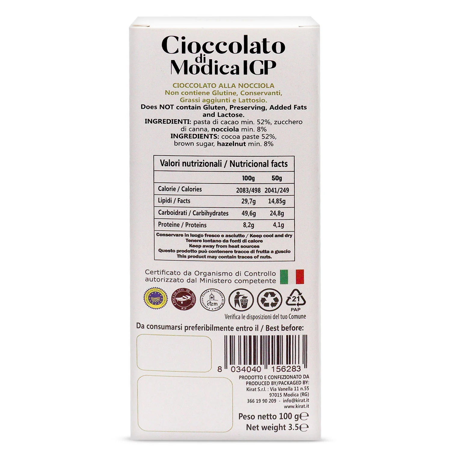 Cioccolato IGP Kirat Nocciola 100 gr - immagine 4
