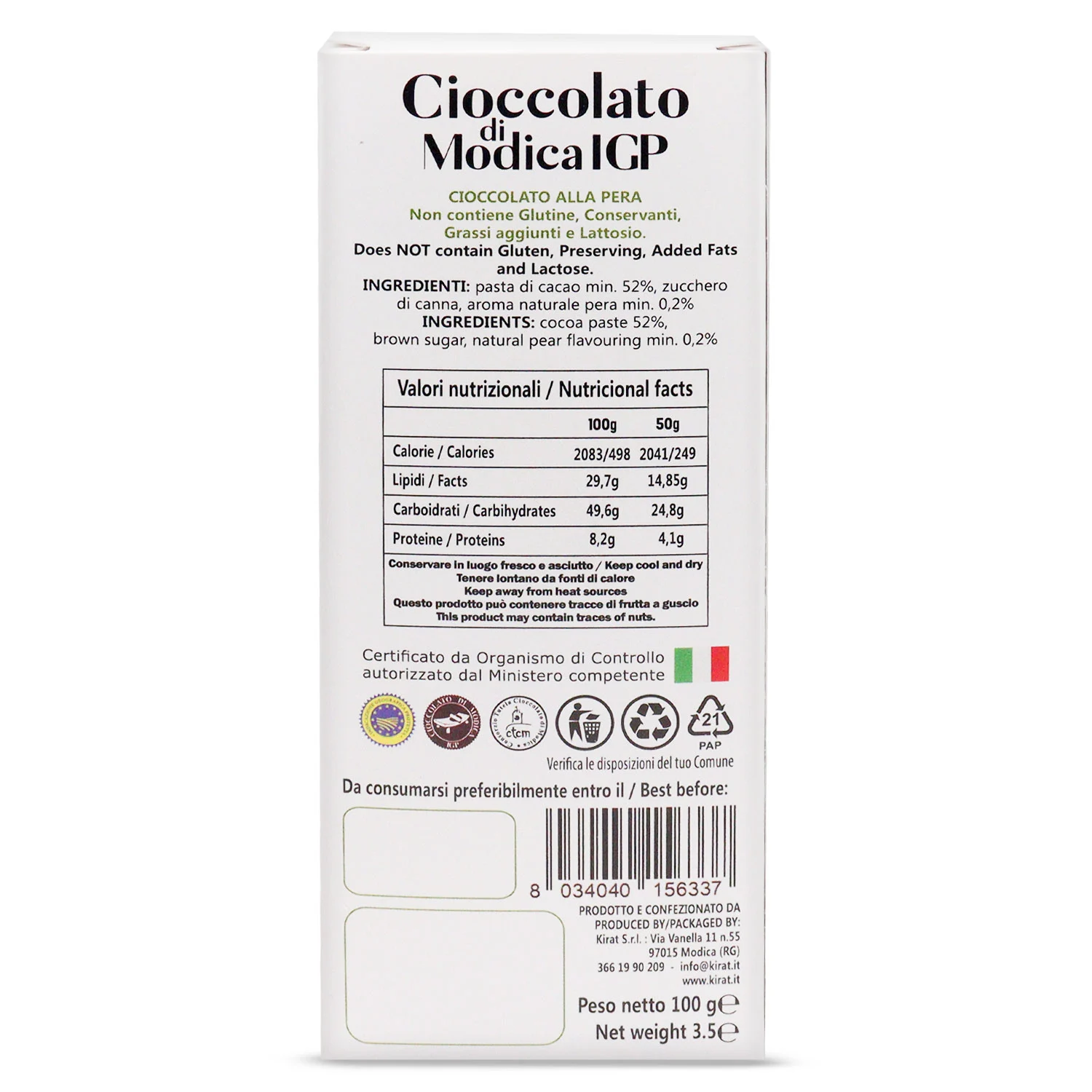 Cioccolato IGP Kirat Pera 100 gr - immagine 4