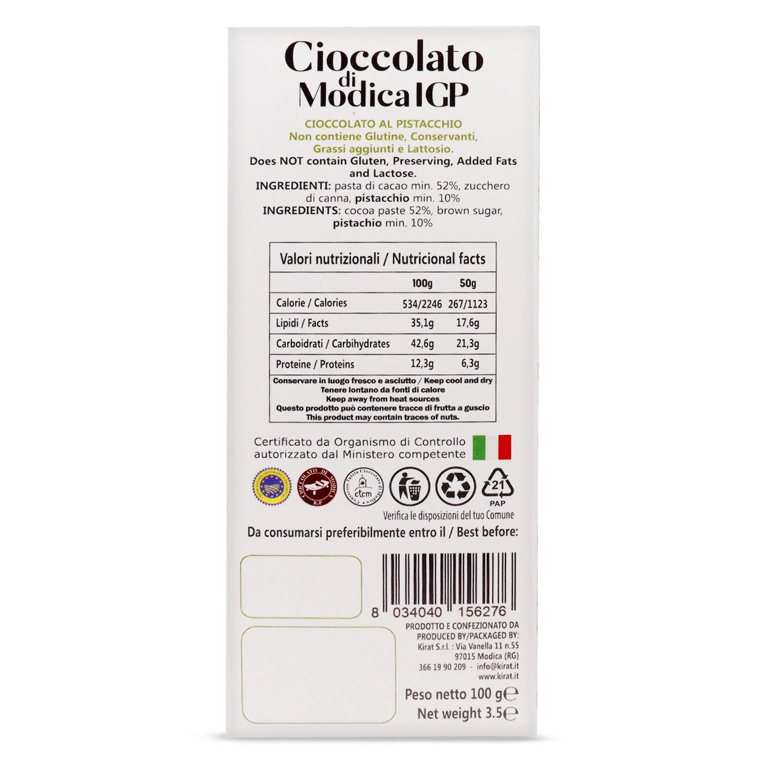 Cioccolato IGP Kirat Pistacchio 100 gr - immagine 4