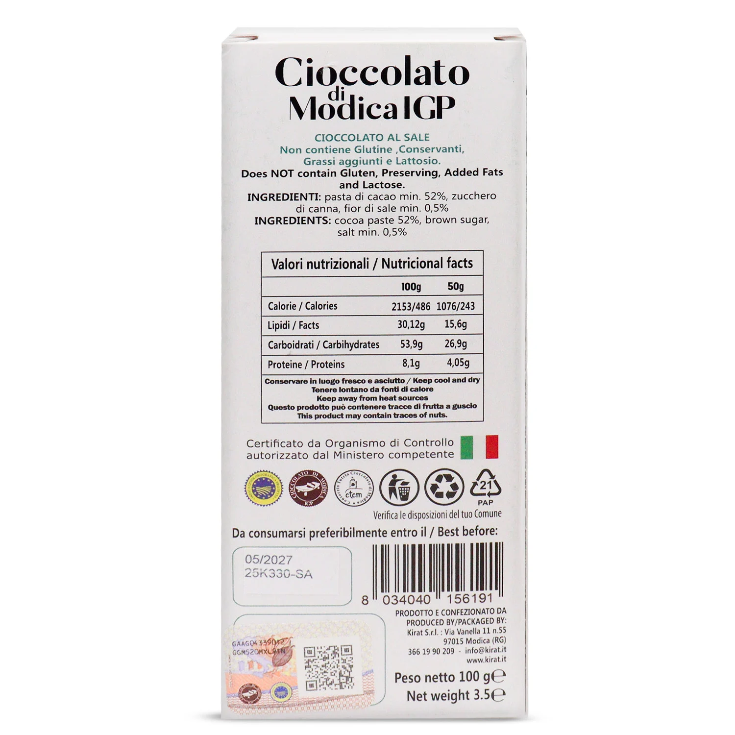 Cioccolato IGP Kirat Sale 100 gr - immagine 4