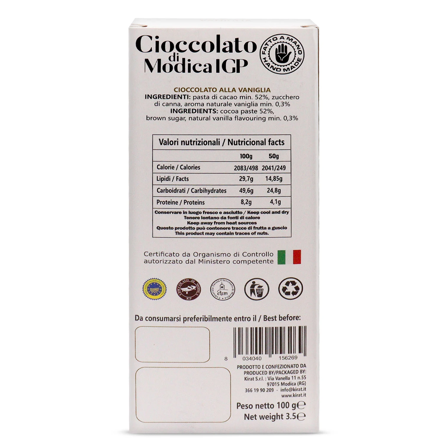 Cioccolato IGP Kirat Vaniglia 100 gr - immagine 4